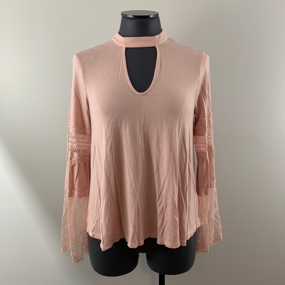 Xhilaration Pink Choker Eyelash‎ Lace Long Sleeve Top XS